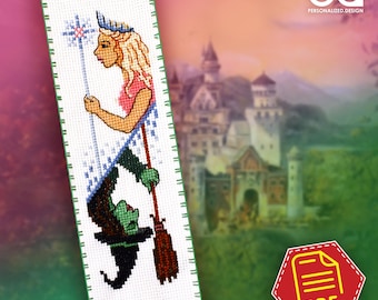 Wzór na zakładkę do książki „Oz Witches Wizard” – wzór do haftu krzyżykowego „Fairy Tail” dla początkujących – natychmiastowe pobranie w formacie PDF