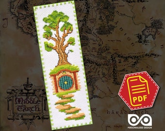 Fairy movie cross stitch bookmark pattern 'Middle-Earth Land' - Easy counted embroidery design - Instant download in PDF