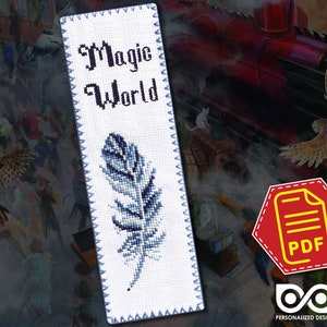 Bookmark cross stitch pattern &quot;Magic Feather for levitating&quot; Movie embroidery design for witches and wizards - Instant download in PDF