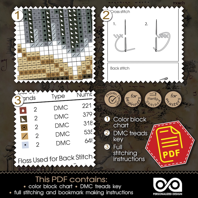 Counted Cross Stitch Bookmark Pattern grey Wizard Etsy