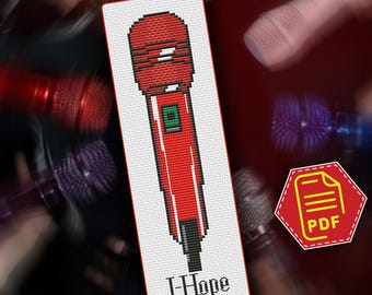 Wzór haftu krzyżykowego z mikrofonem J-Hope w formacie PDF, projekt inspirowany BTS, prezent dla K-popowej armii, zrób to sam dla fanów muzyki