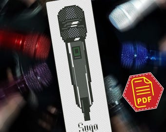 Wzór haftu krzyżykowego na czarny mikrofon Suga w formacie PDF, projekt inspirowany BTS, prezent dla K-popowej armii, minimalistyczny projekt DIY dla fanów