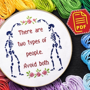 Wise saying cross stitch pattern - There are two types of people - Avoid both - Easy counted pattern - Modern embroidery design for Adults
