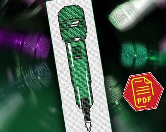 Wzór haftu krzyżykowego: Zielony mikrofon V w formacie PDF, haft inspirowany BTS, prezent dla fana K-popu w wojsku, projekt muzyczny DIY