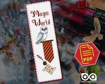 Magic Owl cross stitch bookmark pattern - Wizard animal embroidery design for beginners - DIY kids handmade gift - Instant Download in PDF