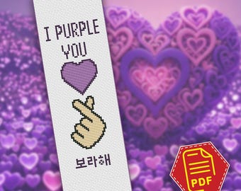 Wzór haftu krzyżykowego BTS „I Purple You” – prezent K-pop dla wojska, symbol „Borahae” autorstwa V, nowoczesny haft DIY w formacie PDF