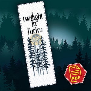 Twilight moon cross stitch pattern for bookmark - Modern fantasy book bookmark embroidery design for young adult - Instant Download in PDF