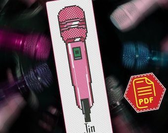 Wzór haftu krzyżykowego na różowy mikrofon Jin w formacie PDF, projekt inspirowany BTS, prezent dla K-popowej armii, uroczy projekt DIY dla fanów