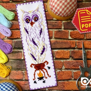 Spell cross stitch Owl bookmark pattern, Magic embroidery design for Halloween, Download in PDF and DIY handmade gift for best Friend