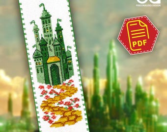 Wzór na zakładkę do książki Emerald City haft krzyżykowy - Fairy Tail wzór do haftu dla czarownic i czarodziejów - Natychmiastowe pobranie w formacie PDF