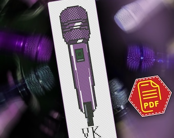 Wzór haftu krzyżykowego RM Purple Microphone w formacie PDF, projekt inspirowany BTS, prezent dla K-popowej armii, DIY dla fanów muzyki