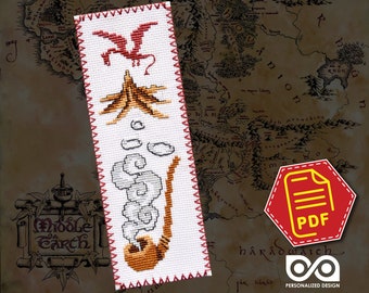 Modern cross stitch bookmark pattern Pipe and Dragon - Fairy movie embroidery design - Instant download in PDF