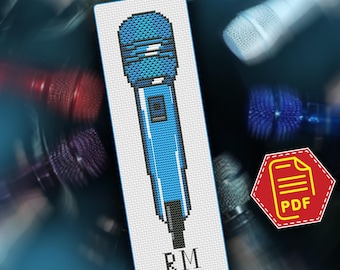 Wzór haftu krzyżykowego z niebieskim mikrofonem RM w formacie PDF, projekt inspirowany BTS, prezent dla K-popowej armii, zrób to sam dla fana muzyki