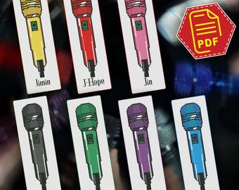 Zestaw haftu krzyżykowego mikrofonu BTS w formacie PDF, 7 wzorów haftu K-popowych idoli, zestaw upominkowy armii DIY, kolekcja dla fanów