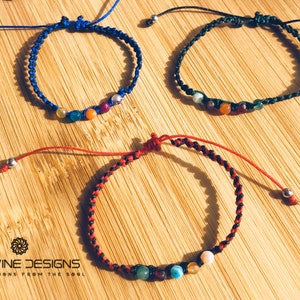 Chakra Healing bracelet colorful agate beads two color thread . Protection, balancing chakras, joy.