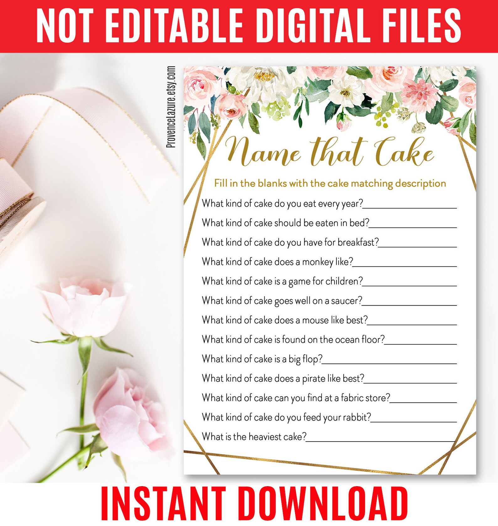 Name That Cake game Printable Bridal Shower Guessing Game | Etsy