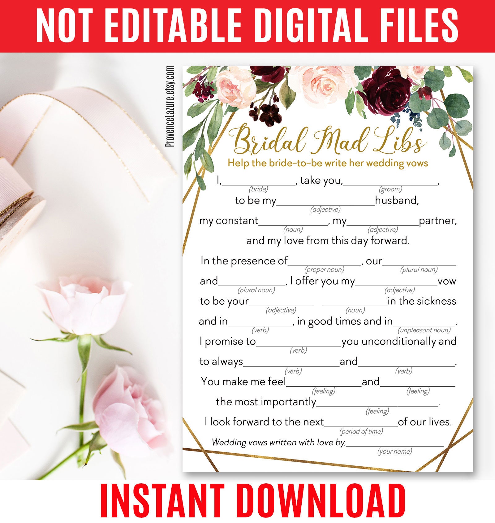 Wedding Mad Lib Wedding Vow Mad Libs Bridal Mad Libs Bridal | Etsy