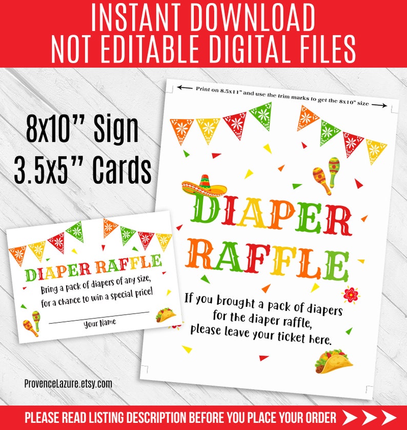 Diaper Raffle Baby Shower Game Taco 'bout a Baby Shower Etsy