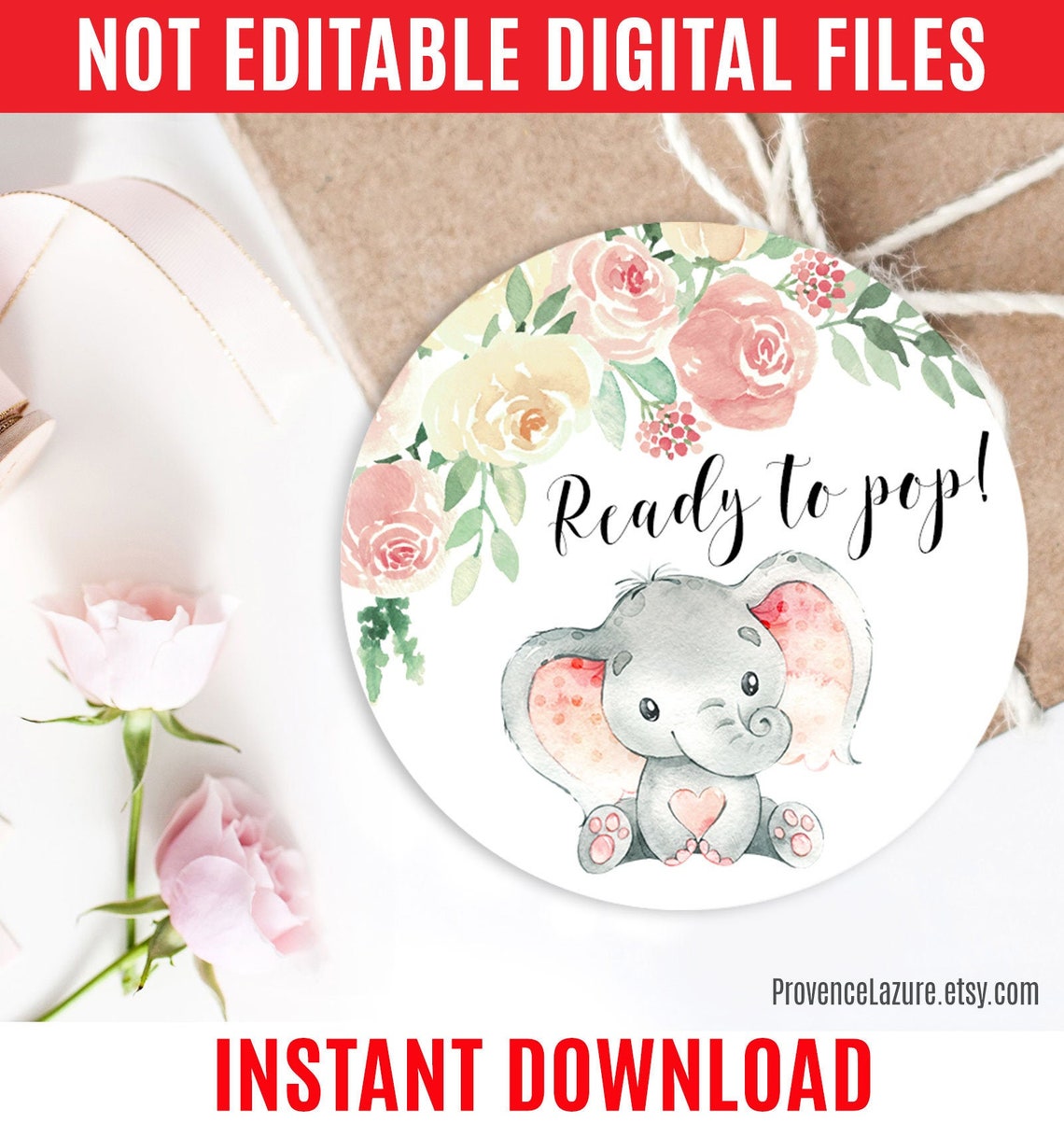 Elephant Ready to Pop Stickers Printable Elephant Girl Baby Etsy