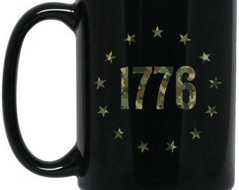 Wheel Spin Addict 15 oz Mug, Camo 1776 Betsy Ross American Flag Black Mug