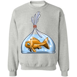 Sad Goldfish in a Bag Crewneck Pullover Sweatshirt