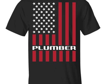 Plumber American Flag Tee, Patriotic Blue Collar Style, Tradesman Pride, For Dad, Fathers Day