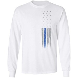 Police Officer Thin Blue Line American Flag Long Sleeve T-Shirt