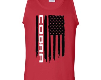 Cobra American Flag Tank Top, Patriotic Muscle Car Style, Pony Car Lover Apparel, For Gearheads, Fourth Of July