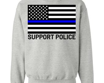 Support Police Blue Line Crewneck, Thin Blue Line Flag Sweatshirt, Law Enforcement Style, For Police Officers, Fathers Day