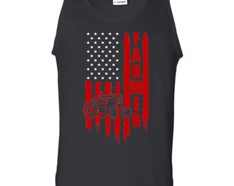 Farmer American Flag Tractor Tank Top, Patriotic Farm Wear, Agricultural Heritage, For Dad, Fourth Of July