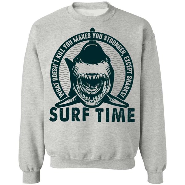 Surf Time Surfing Funny Shark Crewneck Sweatshirt