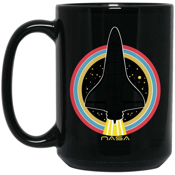 80s Retro Space Ship 15 oz. Black Coffee Mug