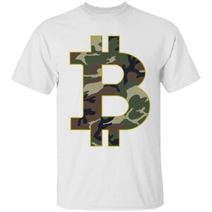 PixelTree Co. Men&#39;s Camo Bitcoin BTC Cryptocurrency T-Shirt