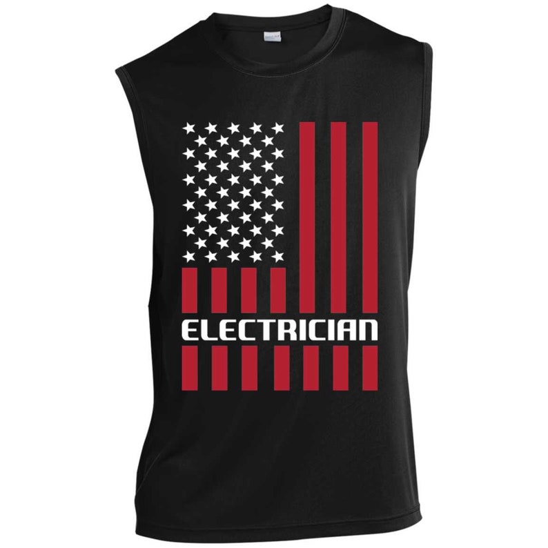 Electrician American Flag USA Sleeveless Performance T-Shirt