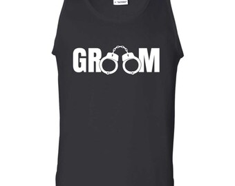 Groom Handcuffs Tank Top, Bachelor Party Crew Wear, Funny Wedding Style, For Groomsmen, Best Man Present