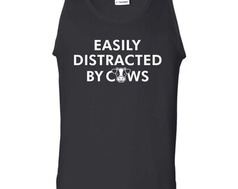 Easily Distracted By Cows, Funny Tank Top, Cow Lover Style, For Farm Girl, Birthday Gift