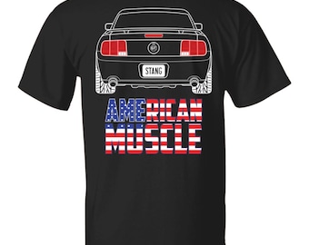 S197 2005-2009 American Muscle Back Print Tee, Pony Car Graphic Apparel, Retro Performance Style, For Car Guys, Fathers Day