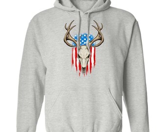 American Flag Deer Pullover Hoodie, Patriotic Hunting Style, Unisex Apparel, For Hunters, Fathers Day