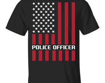 Police Officer Blue American Flag Tee, Thin Blue Line Design, Law Enforcement Support, For Dad, Christmas Gift