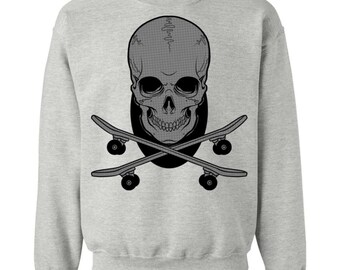 Skeleton Skateboard Crewneck Sweatshirt, Spooky Skater Style, Alternative Fashion, For Teen Boys, Birthday Gift