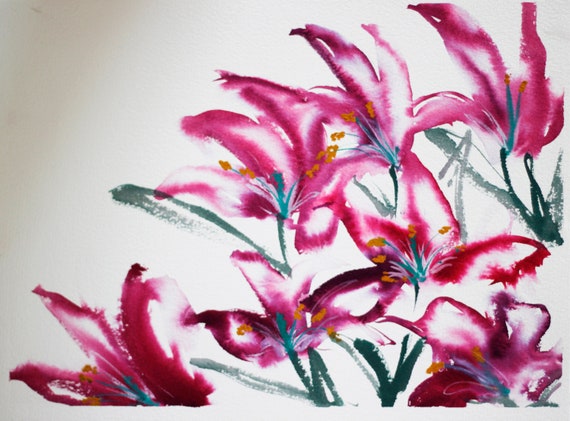 Magenta Flower Painting Watercolor Flower Painting Etsy