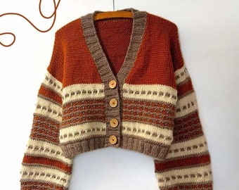 Pumpkin Spice Crop Cardigan Knitting Pattern PDF download easy knit