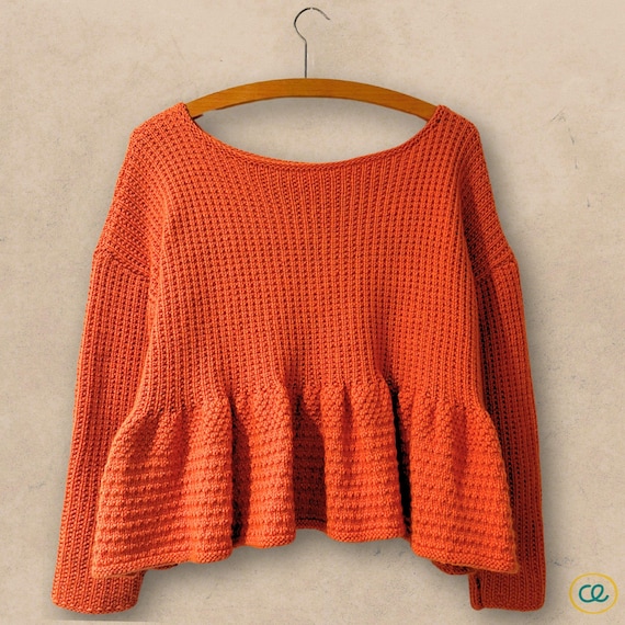 Gathering Texture Peplum Sweater Knitting Pattern PDF Download