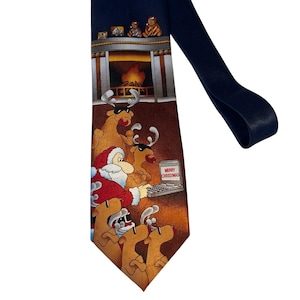 Novelty Christmas Necktie Santa Reindeer Fireplace Bears Holiday Tie Vintage