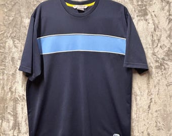 Vintage Nike Y2K Mens Shirt Large Blue Stripe Short Sleeve Athletic Logo Mesh