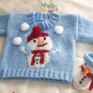 Snowman Blue Christmas Jumper and a pair of Snowman Boots to fit 3-6 Months baby