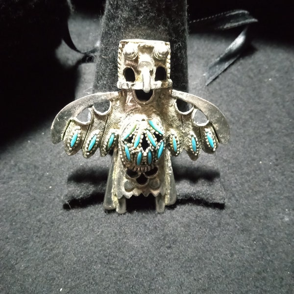 Vintage 60s Navajo Indian Style Faux Turquoise Sancrest kachina Pendant Necklace