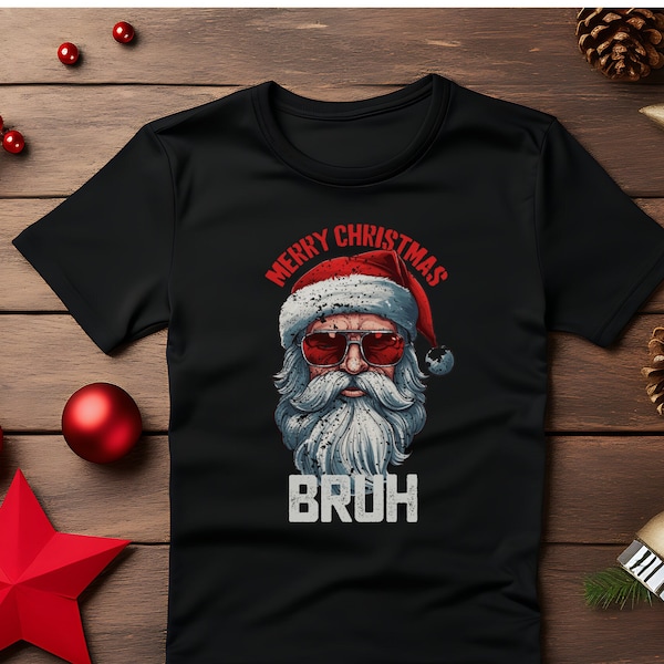 Funny Merry Christmas Bruh t-shirt, Santa Face Xmas Sunglasses Boys Mens, Merry Christmas Bruh Tee, Bruh Christmas Gifts, Sarcastic Xmas