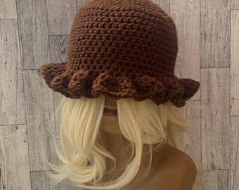 Blooming Ruffle Crochet Bucket Hat , Brown Beige and Gold  display picture 1