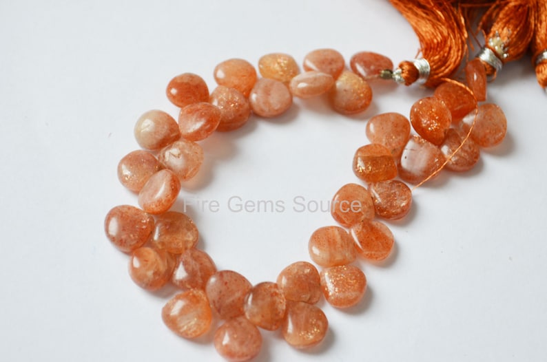 7-8 mm approx size Natural Sunstone Heart Smooth Briolettes 1 strand 8 inch strand